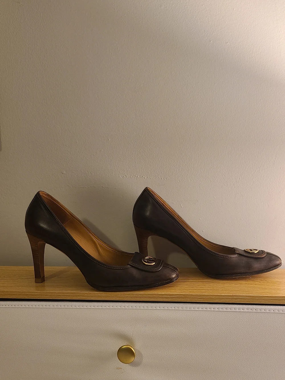 Gucci Brown Leather GG Logo Loafers - Women's